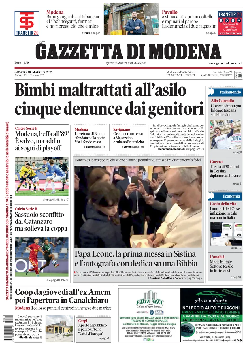 Prima-pagina-gazzetta di modena-oggi-edizione-del-2025-05-10